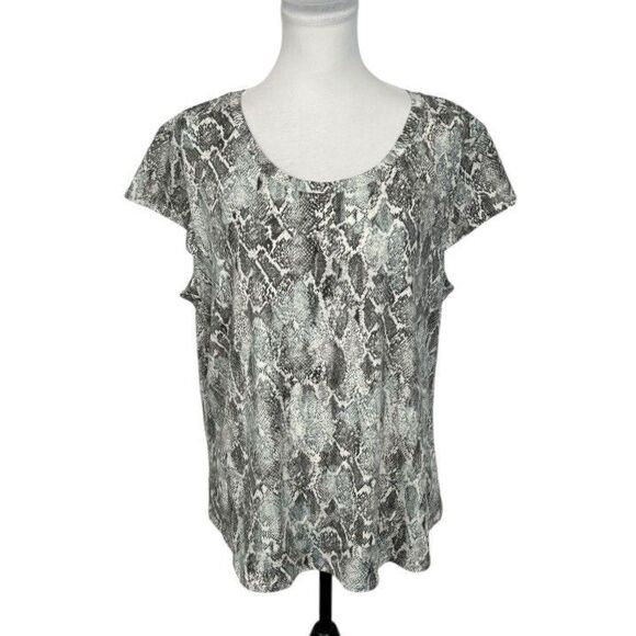 Nue Options Blouse Plus Size XXL Multicolored Snakeskin Pattern Knit Work Top - Picture 1 of 10